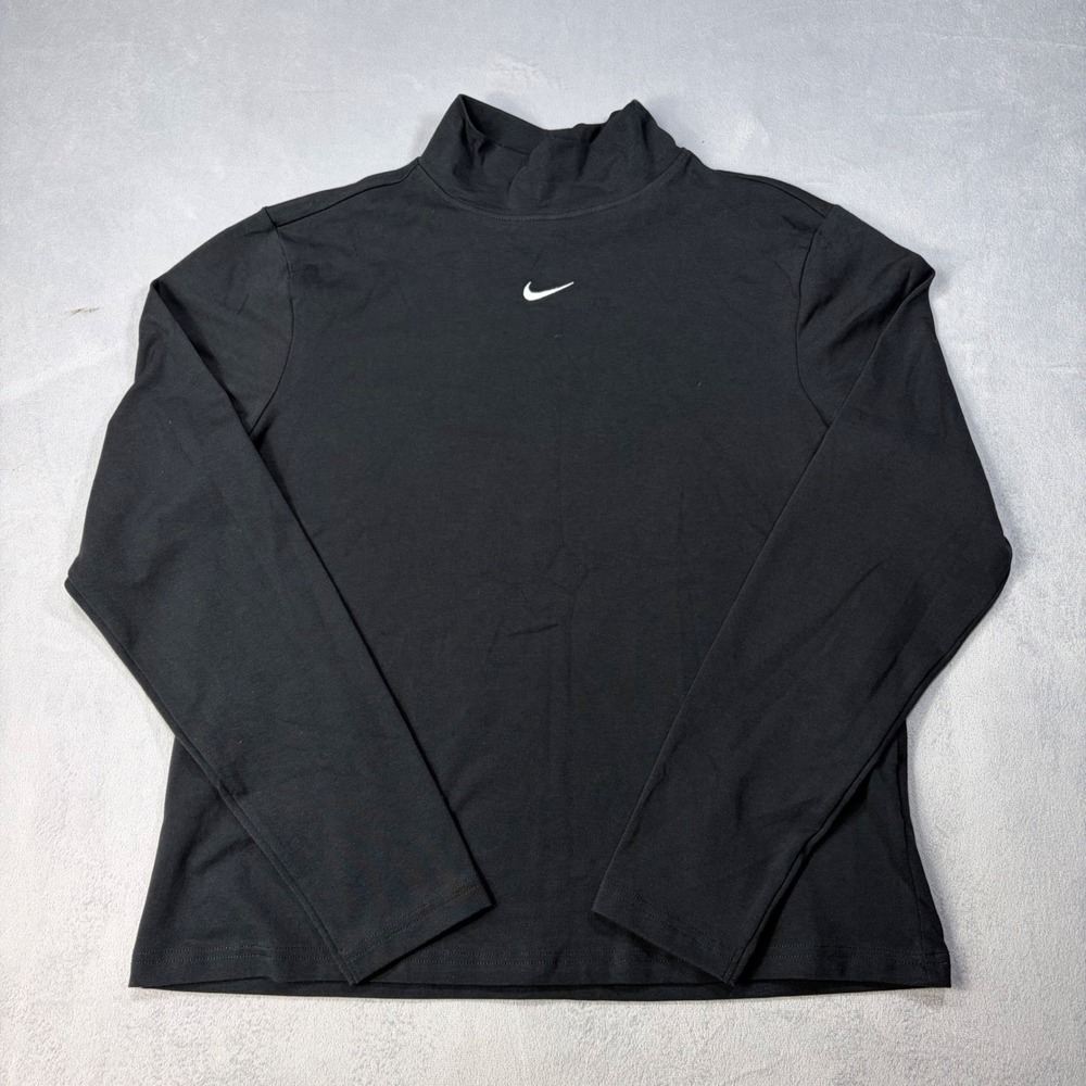 Nike Sportswear Women Black Mock Neck Long Sleeve Swoosh Logo Top XL RN56323